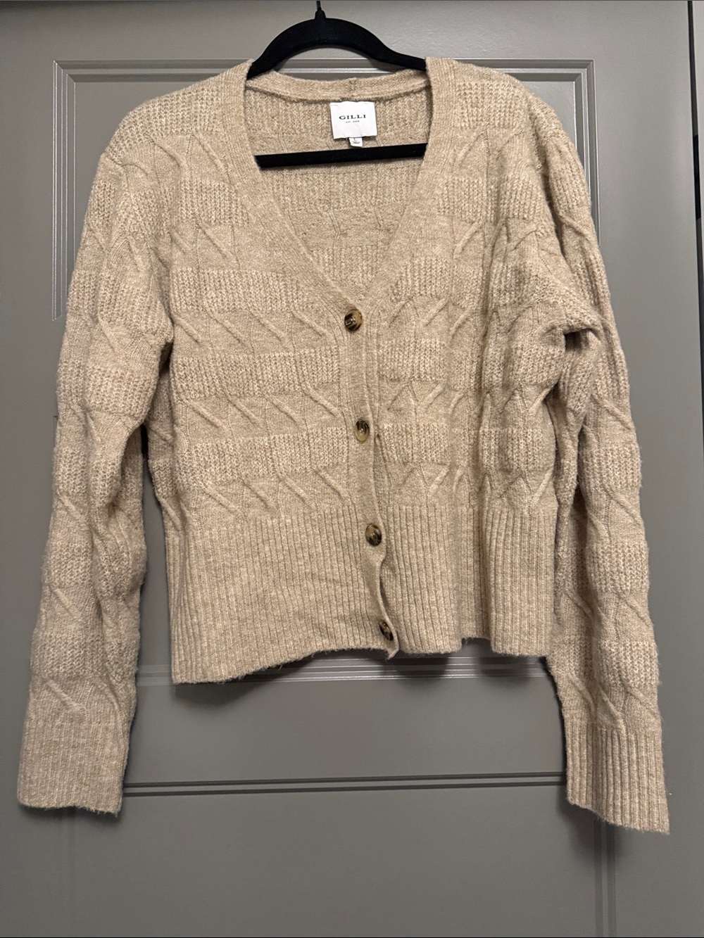 Gilli Tan Button-Front V-Neck Cardigan - Picture 3 of 4